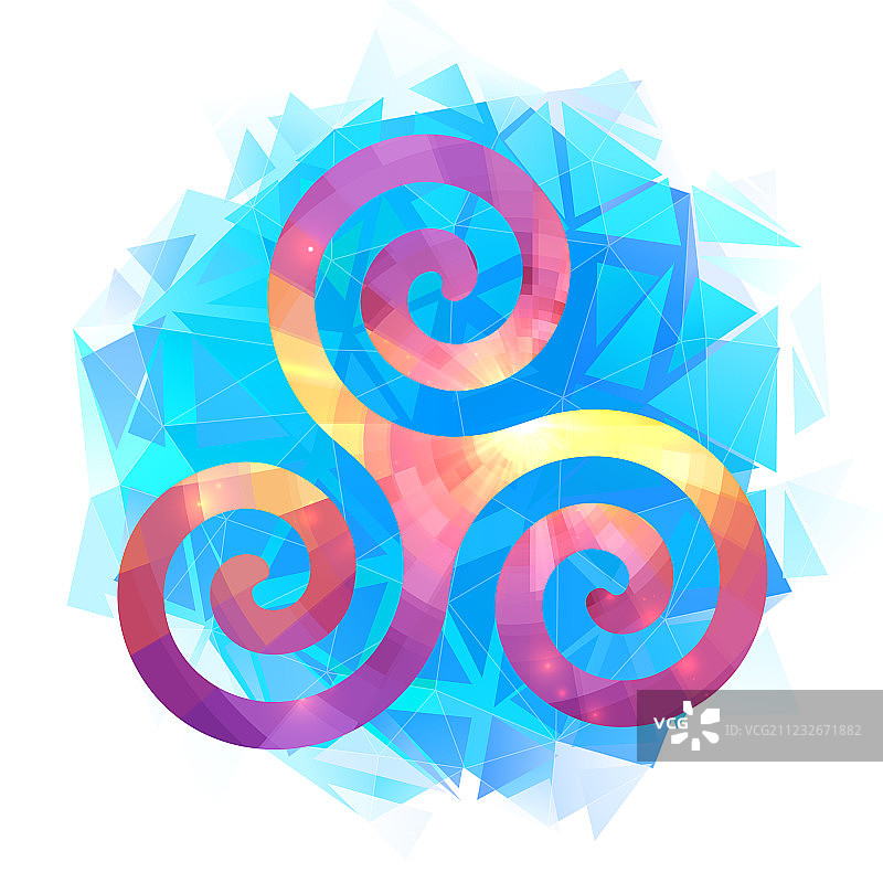 蓝色三角形上的彩色三曲枝现代风格图片素材