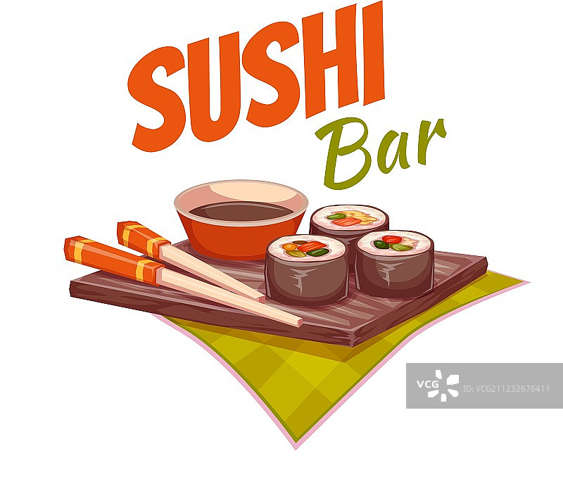 盘子上配酱汁和筷子的寿司图片素材