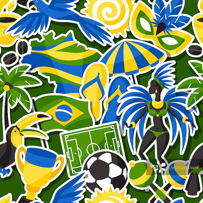 带有贴纸对象的巴西无缝图案图片素材