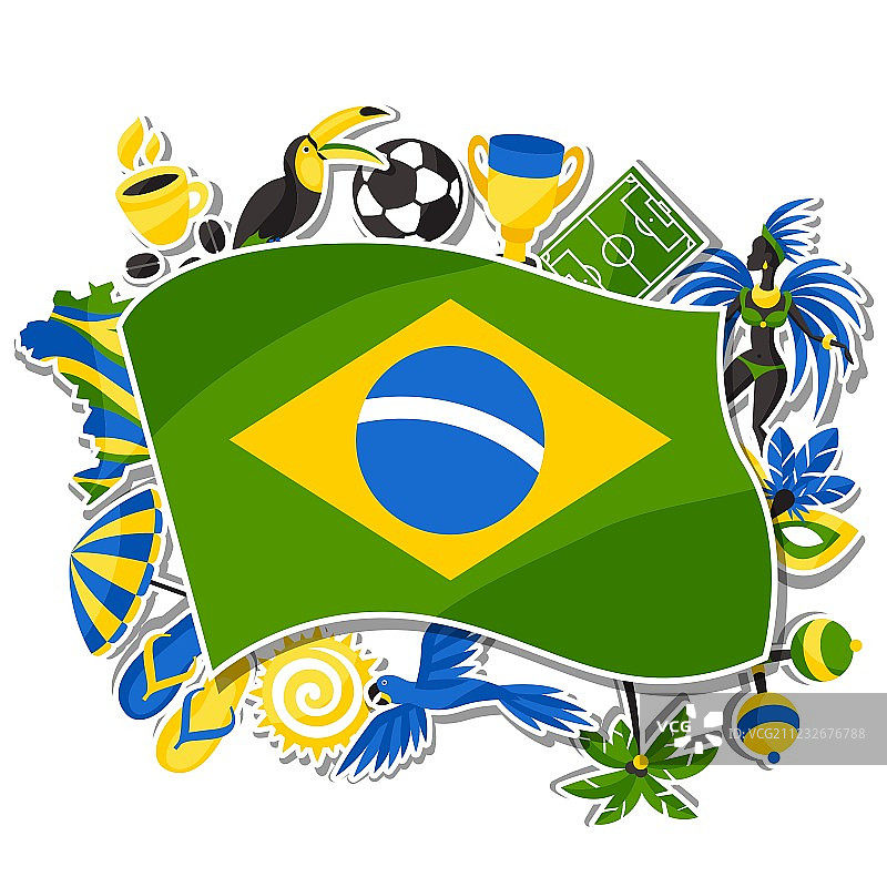 带有贴纸物体的巴西背景图片素材