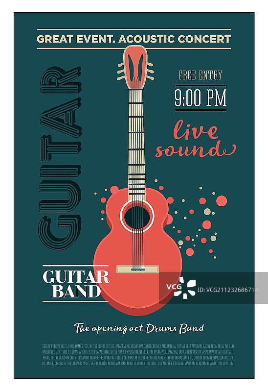 复古风格原声吉他音乐会宣传单模板图片素材