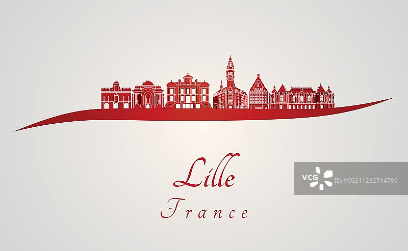 红色调的里尔天际线图片素材