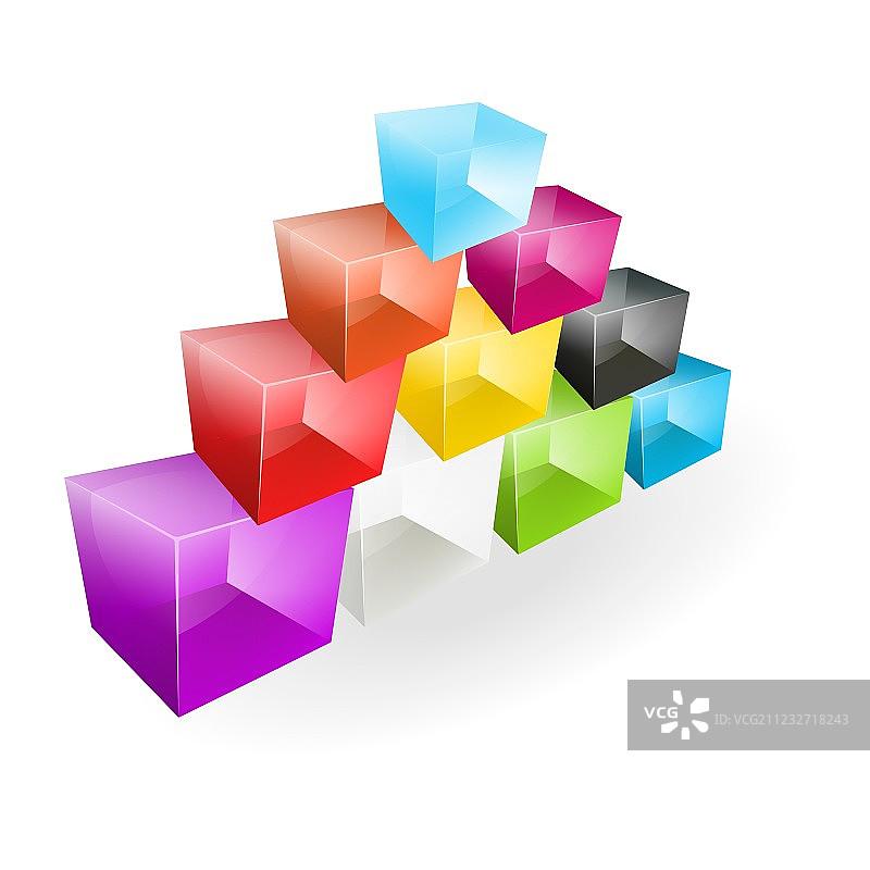 彩色玻璃立方体组成的金字塔图片素材