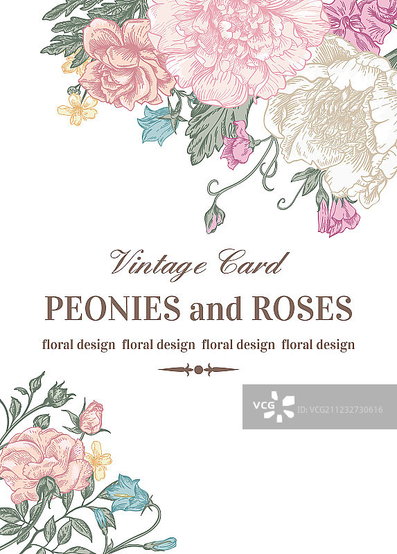 玫瑰与牡丹婚礼卡片图片素材