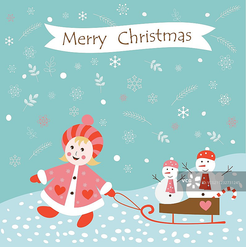 女孩和雪人图片素材
