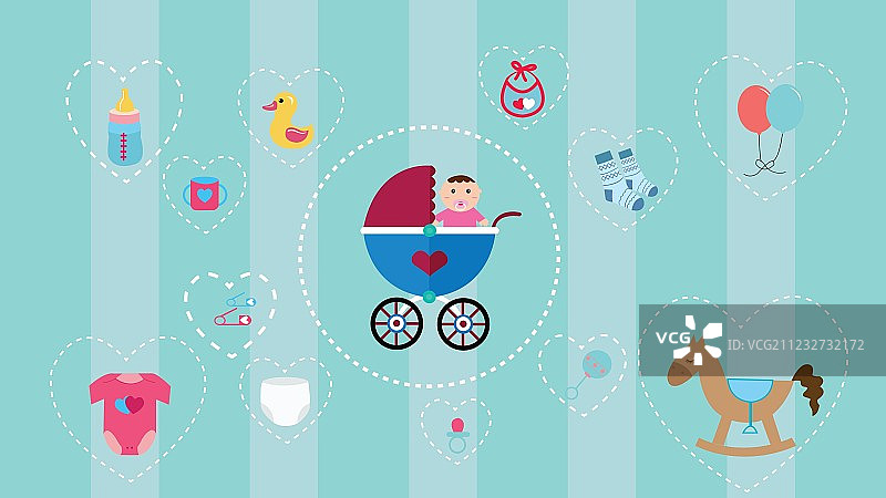 柔和色彩婴儿图标合集图片素材