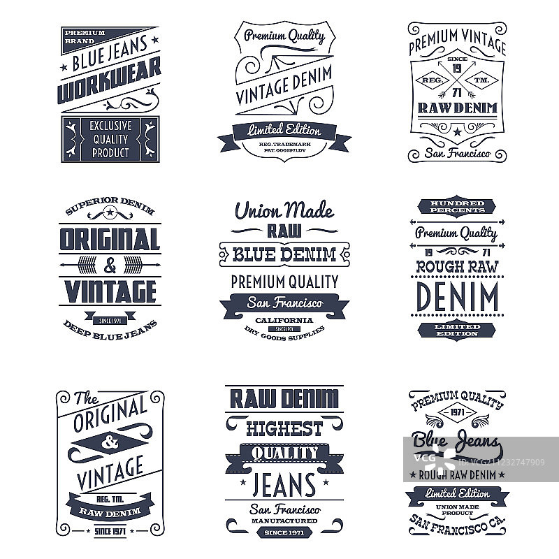 牛仔排版标志徽标套装图片素材