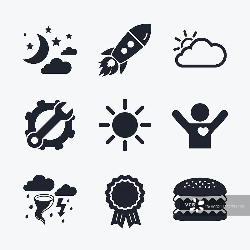 云和太阳图标、风暴符号、月亮和星星图片素材