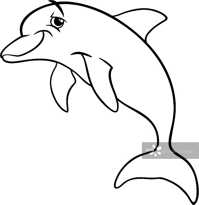 海豚动物卡通填色书图片素材