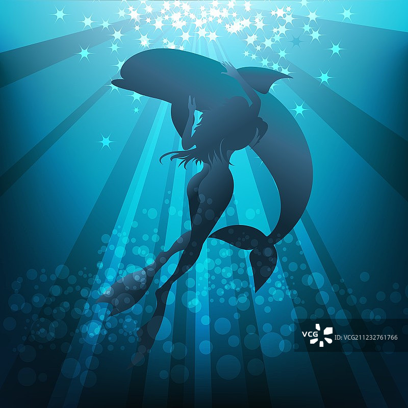 女孩和海豚图片素材