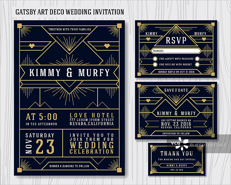 盖茨比艺术装饰婚礼请柬设计图片素材
