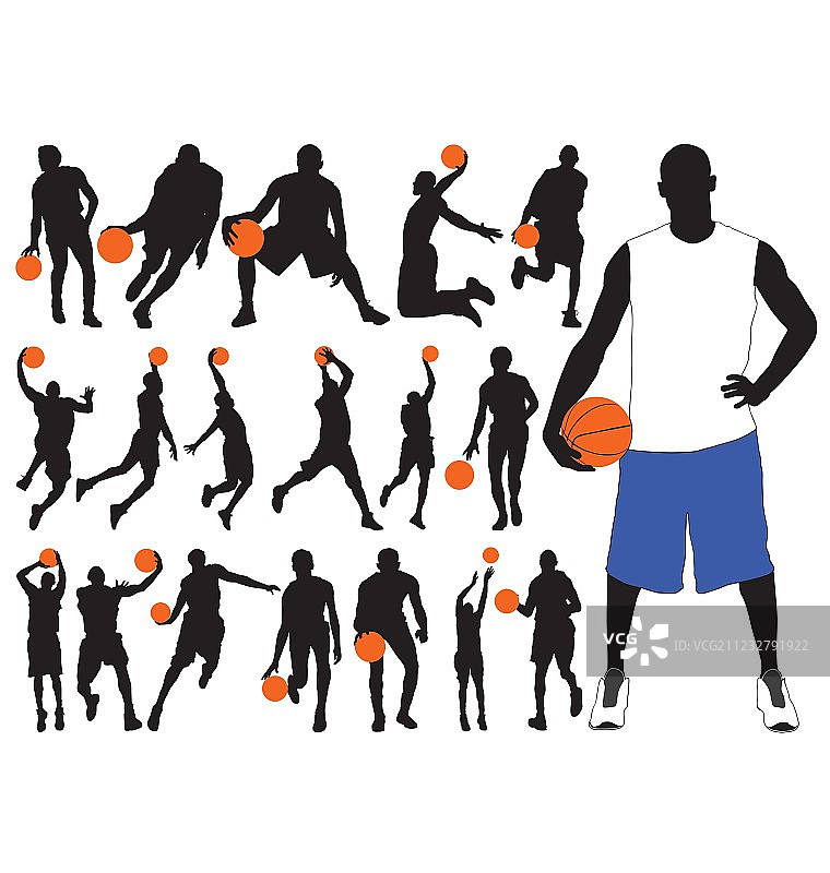 篮球运动员轮廓剪影图片素材
