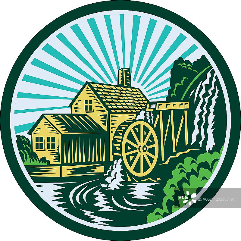 水磨坊房屋圆形复古风图片素材