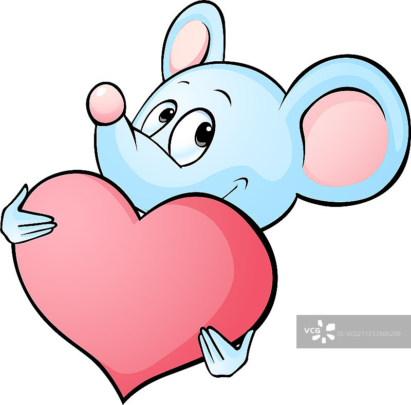 卡通老鼠手捧爱心（白色背景）图片素材