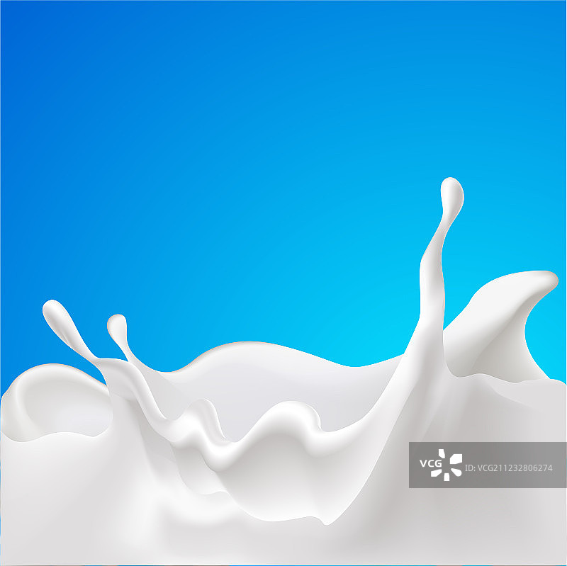 蓝色背景上的牛奶飞溅设计图片素材
