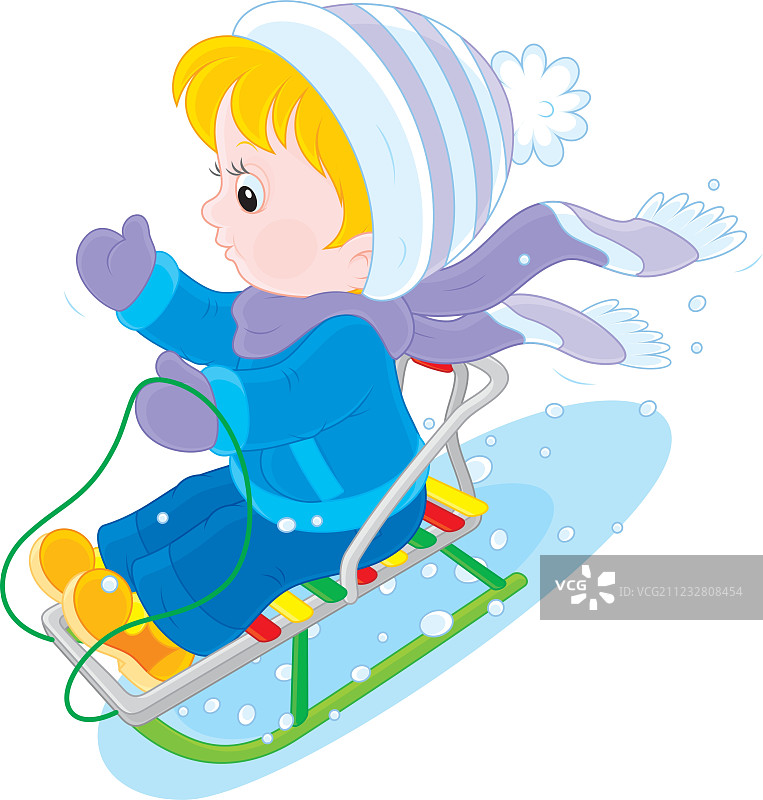 孩子玩雪橇图片素材