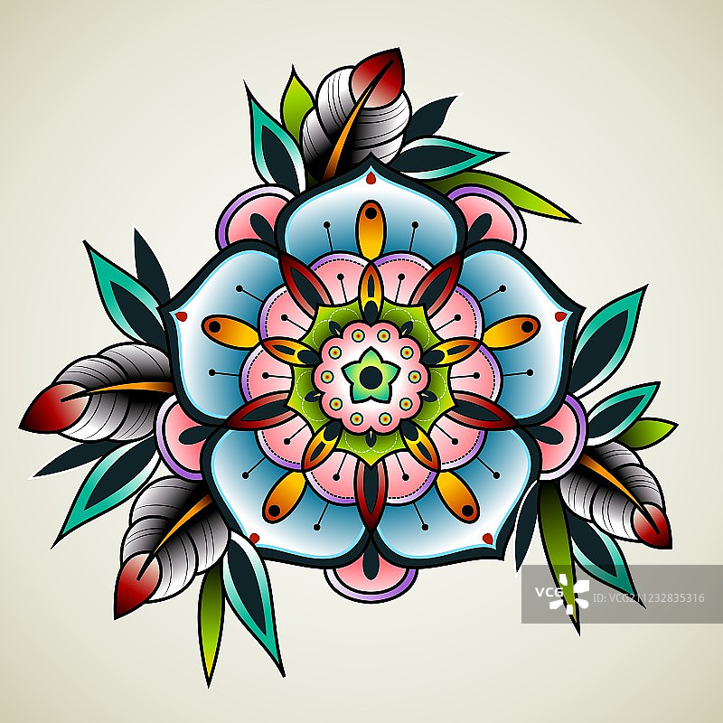老式纹身花朵图案图片素材