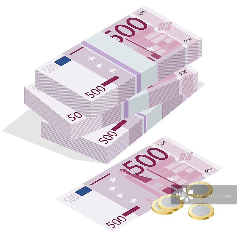 五百欧元纸币和一枚欧元硬币图片素材