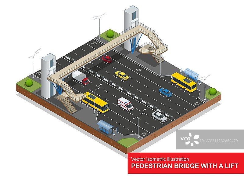 2.5D人行天桥，带电梯图片素材