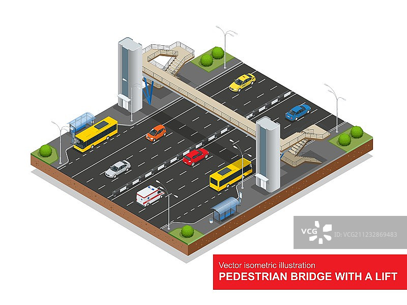 2.5D人行天桥，带电梯图片素材