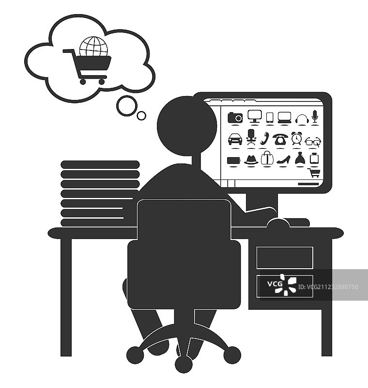 扁平风格带购物网站的电脑图标图片素材