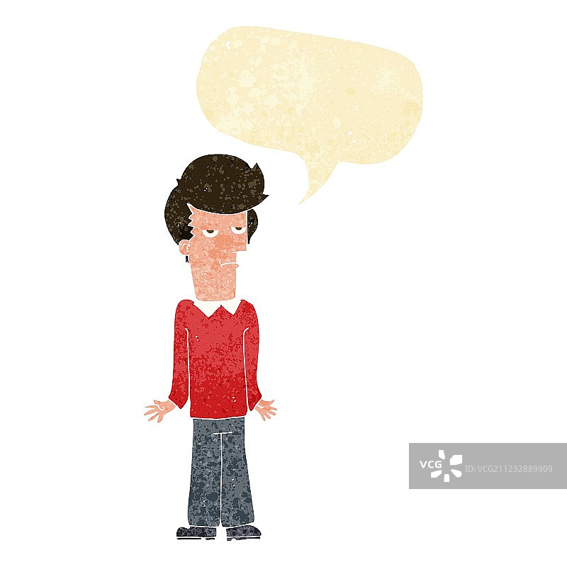 卡通无聊男子耸肩与对话气泡图片素材