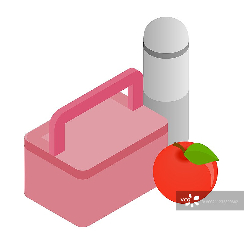 粉色午餐盒、红苹果和保温瓶图标图片素材