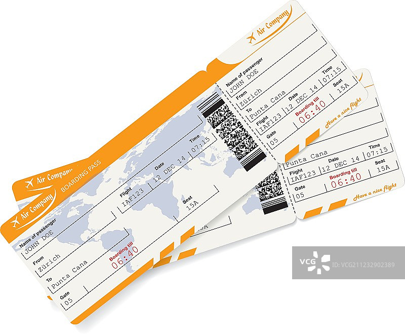 两张航空登机牌票图像图片素材