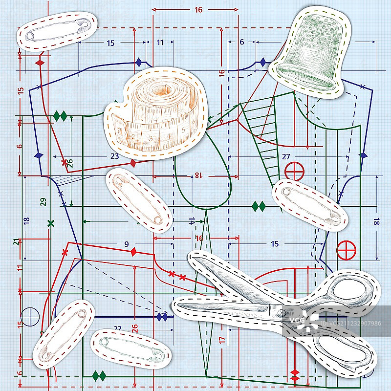 缝纫草图无缝图案图片素材