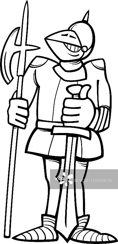 卡通盔甲骑士填色页图片素材