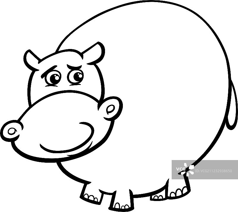 卡通河马填色页图片素材