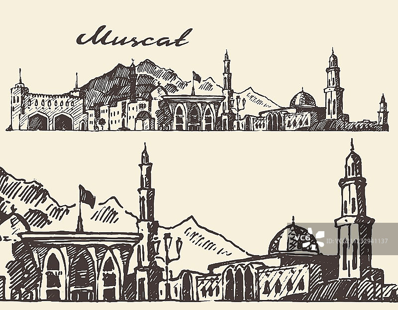 马斯喀特手绘素描图片素材