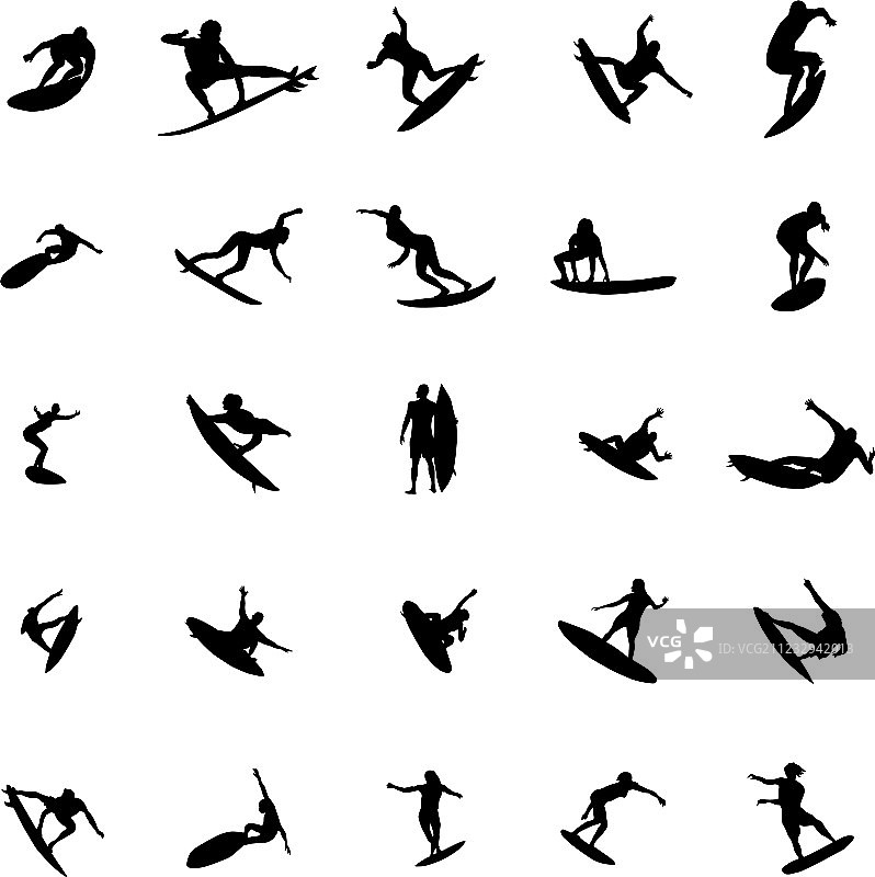 冲浪者剪影合集图片素材