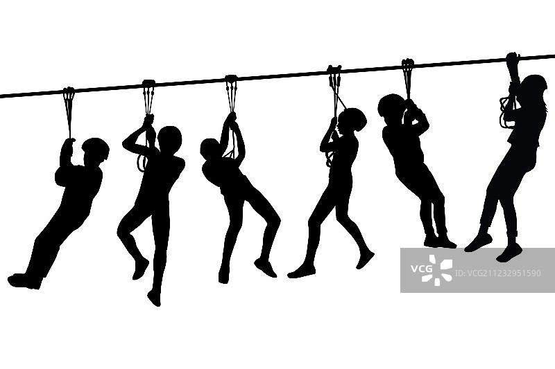 孩子们玩溜索的剪影图片素材