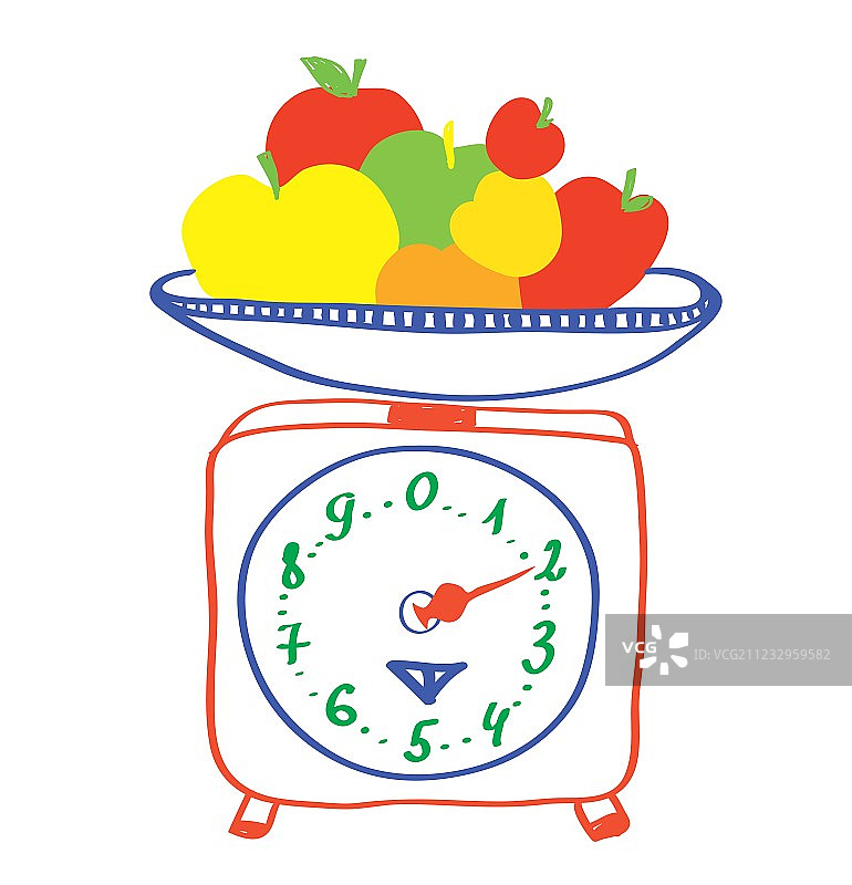 健康饮食：带苹果的秤图片素材