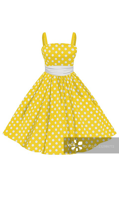 白色波点黄色连衣裙图片素材