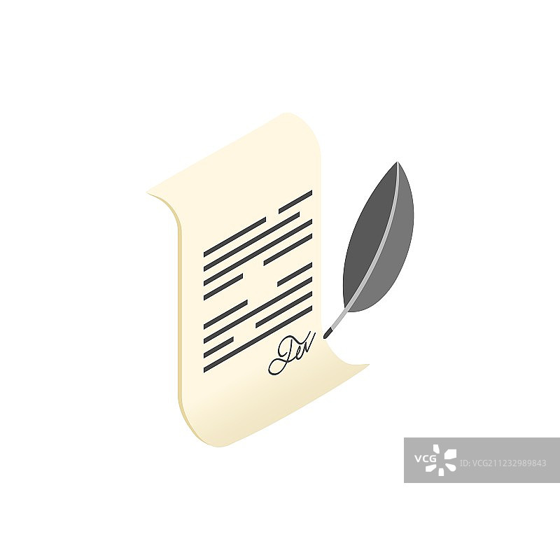 卷轴和羽毛笔2.5D图标图片素材