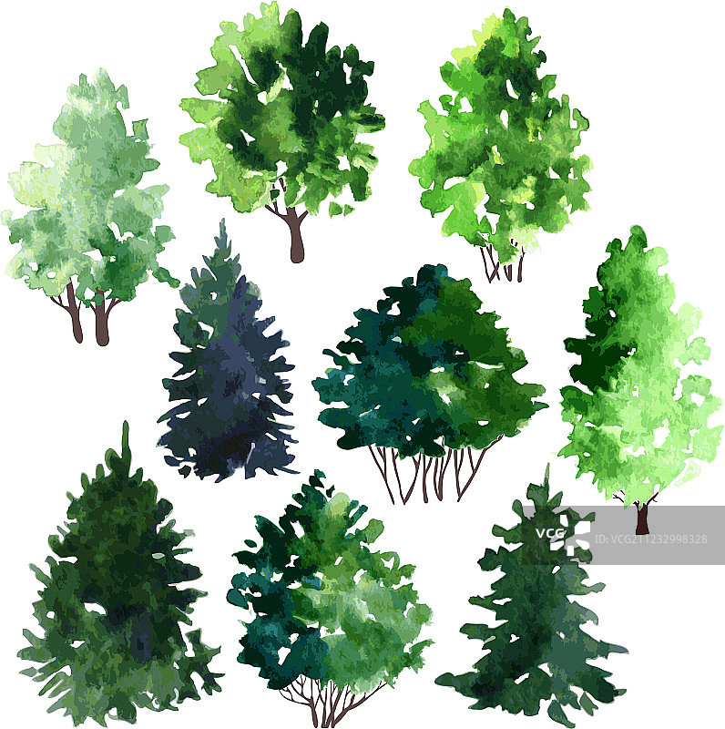 水彩树木绘画合集图片素材