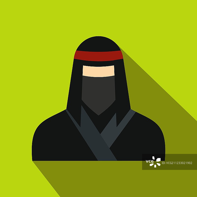 戴着黑色面具的女性忍者扁平图标图片素材