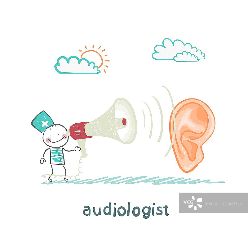 耳鼻喉科医生用扩音器对病人喊话图片素材