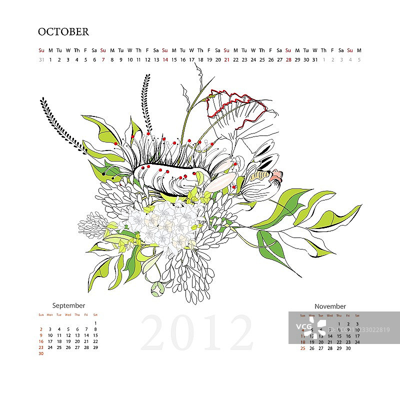 2012年10月日历图片素材