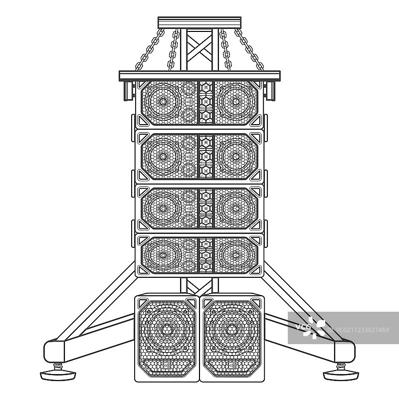 桁架悬挂上的线性阵列音乐会音响图片素材
