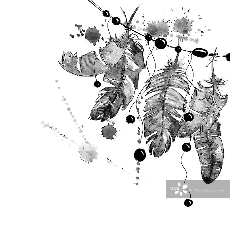 水彩悬挂鸟羽毛图片素材