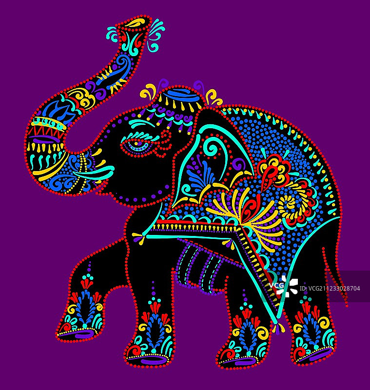印度民间艺术点绘大象图片素材