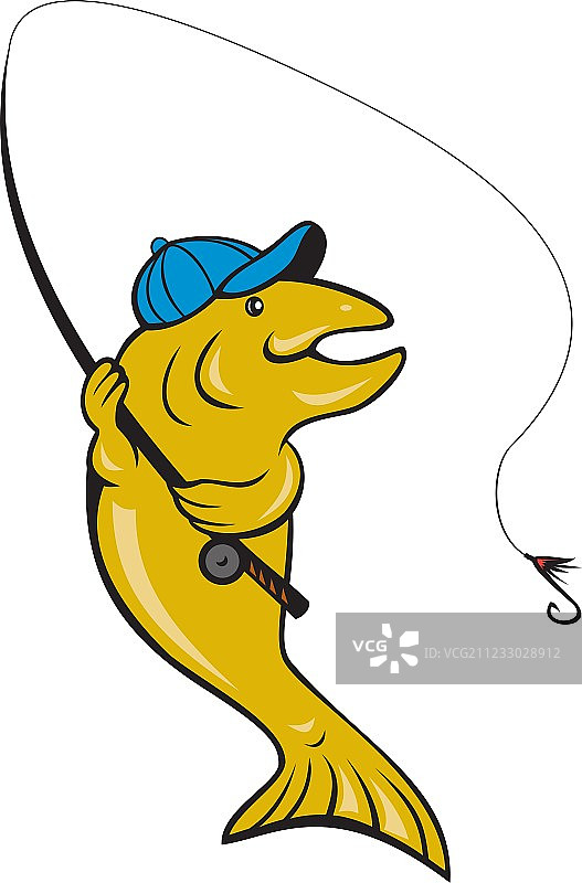 用鱼竿飞钓鳟鱼图片素材