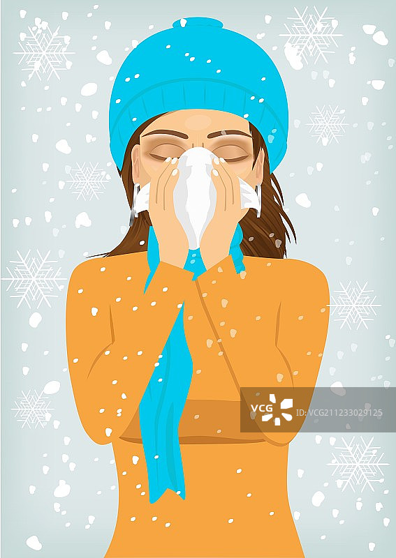 患流感和流鼻涕的女人图片素材