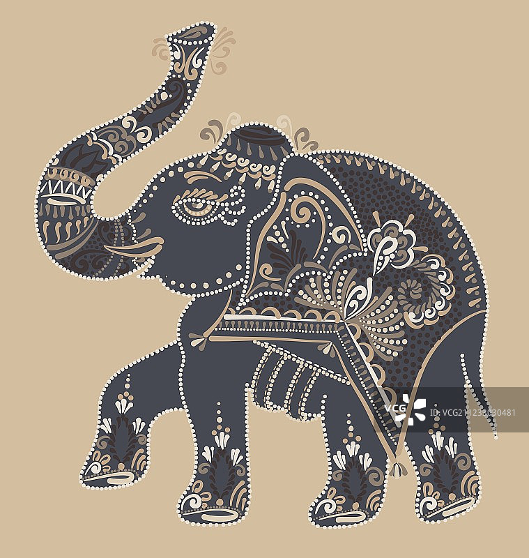 印度民间艺术点绘大象图片素材