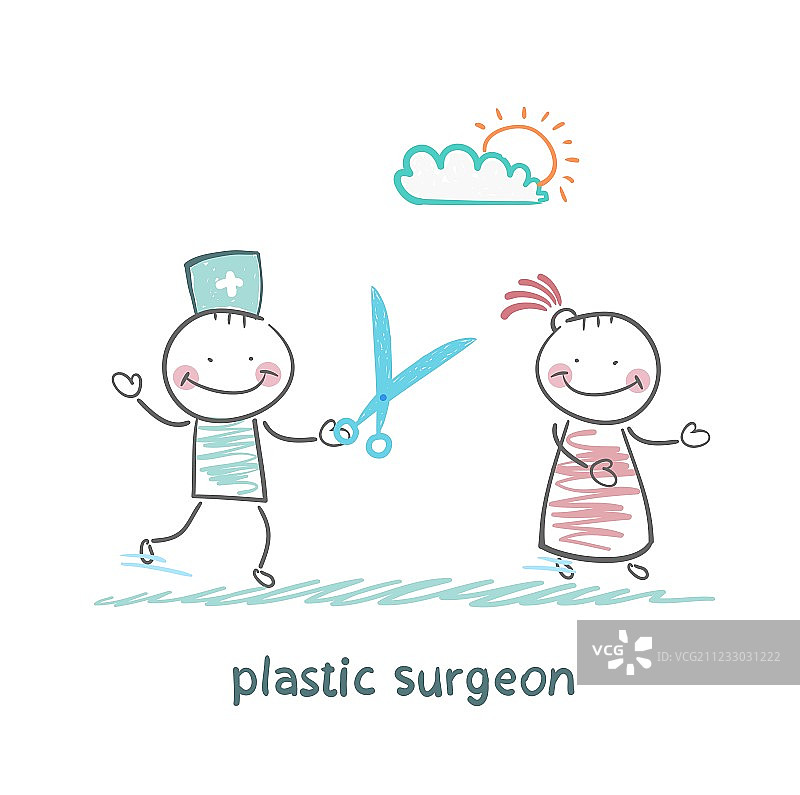拿着剪刀奔跑的整形外科医生图片素材