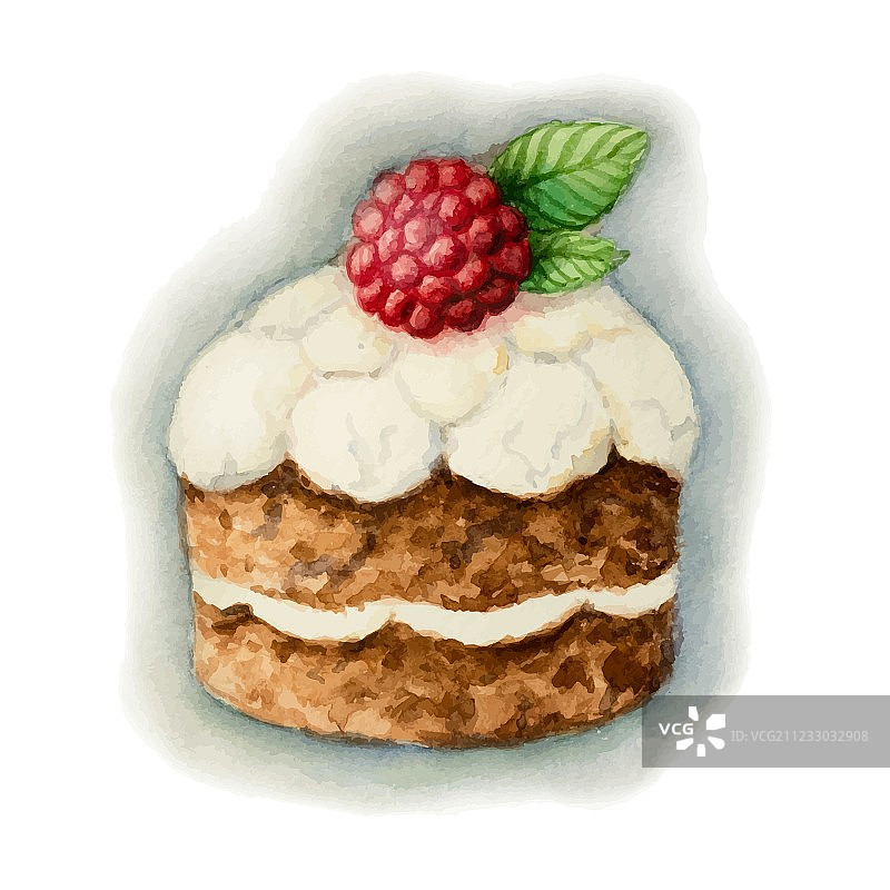 手绘水彩覆盆子蛋糕图片素材