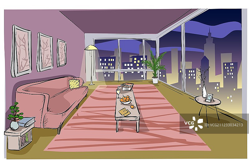 客厅设计：夜晚图片素材